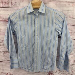 Charles Tyrwhitt Dress Shirt Small 15/33Slim Fit Blue Yellow Striped French Cuff